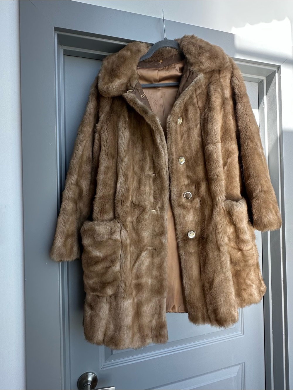 Grandella by Sportowne Brown Faux Fur Pea Coat